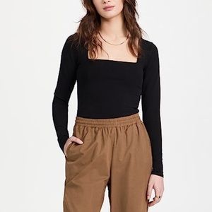 Good American Essentials Square Neck Long Sleeve Tee - Women’s Small - Black